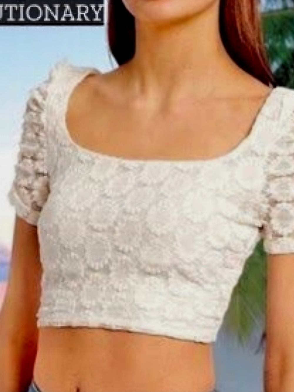 Evolutionary Lace Cropped Scoop Neck Top in Cream